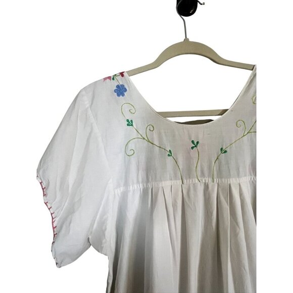 Handmade Floral Midi Dress S White Colofrul Tribal Mexican Embroidery Chic 80s - Picture 10 of 14